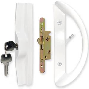 lot 20493 image: ALLYWASAI Patio Sliding Door Handle Set with Mortise Lock, Key Cylinder and Face Plate, Full Replacement Handle Lock Set Fits Door Thickness from 1-12 to 1-34, 3-1516 Screw Hole Spacing, White