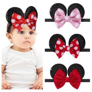 lot 20497 image: choicbaby 3 PCS Baby Ears Headbands Sequin Bow Nylon Hairband with Polka Dot Cute Baby Headbands Soft Ears Hairbands Hair Accessories for Newborn Infant Toddler Party Supplies