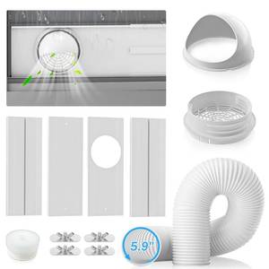 lot 1373 image: YJHome Portable AC Window Vent Kit with 5.9 Exhaust Hose & Universal Coupler, Air Conditioner Window Seal Kit with Plates, Upgraded Rain Cover, Portable Air Conditioner Window Kit for Sliding Window