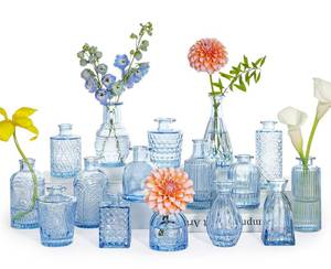 lot 1374 image: SUPMIND 16P Blue Glass Bud Vases, Small Flower Vases for Table Centerpieces