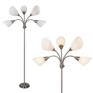 lot 1375 image: HonoDing Medusa Floor Lamp Standing Lamp 5 Heads Adjustable Reading Light Large Shade Use E26 A19 Bulb for Living Room Bedroom Satin Nickel