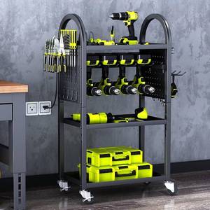 lot 1377 image: KAFAHOM Power Tool Organizer - 4 Tier Rolling Tool Cart with 8-12 Drill Holder,Tool Storage Cart on Wheels - Heavy Duty Metal Utility Tool Shelf for Garage, Workshop, Warehouse & Repair Shop