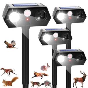 lot 1381 image: 2026 Sonic Fortress Pro Deer Repellent Devices Solar Ultrasonic Animal Repellent Outdoor with Motion Sensor & Flashing Light Cat Squirrel Deterrent to Keep Racoon Rabbit Out of Yard & Garden 4 Pack
