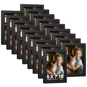 lot 1384 image: HappyHapi 5x7 Picture Frames Set of 18, Wall or Tabletop Display, Black