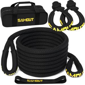 lot 1387 image: SAMOUT Kinetic Recovery Rope (48000Lbs 1in x 30ft)  2PCS Synthetic Soft Shackle, Extreme Duty 30% Elasticity Energy Snatch Strap for 4x4 Offroad Vehicle