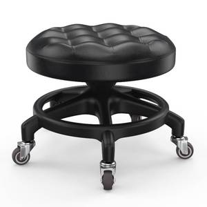 lot 1402 image: KinShare Upgraded Low Rolling Stool with 360° Smooth&Quiet Bearing Rubber Wheels, Heavy-Duty 450lbs Mechanic Rolling Seat for Salon, Workshop, Garage, Puffed Anti-Tip Black Seat Black Base