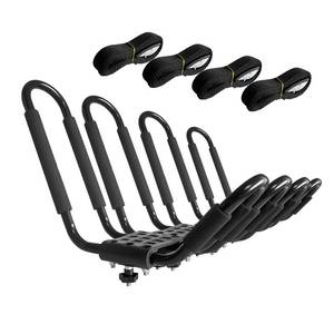 lot 1417 image: HIGHRAZON Kayak Roof Rack, 2 Pair J-Bar Roof Rack with 4 Ropes. Heavy Duty Kayak Roof Carrier for Your Canoe SUV and Trucks