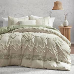 lot 1421 image: Oli Anderson Boho King Duvet Cover Set, Beige & Sage Green, 3 Pieces