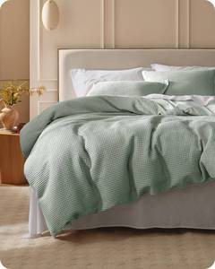 lot 1422 image: Bedsure PureWoven 3 Pieces 100% Cotton Waffle Weave Duvet Cover Set, King
