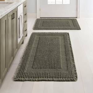 lot 1426 image: MIULEE Set of 2 Waffle Bathroom Rugs Green Boho Bath Mat 17x2418x30 in
