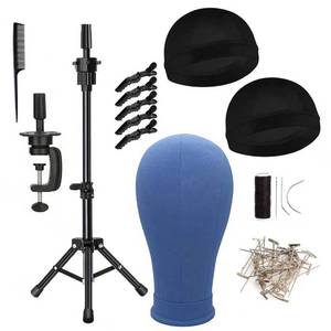 lot 1438 image: GOODColla Wig Head, Canvas Mannequin Head with Wig Stand, Wig Head Stand with Canvas Mannequin Head for Wig Display, Canvas Block Mannequin Head with T Pins Set Hair Styling Practice Display