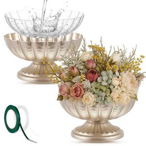 lot 1448 image: Ninehaoou 2 Pcs Metal Compote Vase, Floral Centerpiece Bowls, Silver