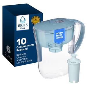 lot 1454 image: Brita Small 6 Cup Water Filter Pitcher, 1 BritaPlus Filter, Stone Blue