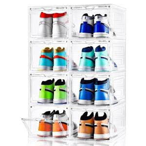 lot 1469 image: Clemate Upgraded X-Large Shoe Storage Box,8 Pack,Shoe Box Clear Plastic Stackable,Drop Front Shoe Box with Clear Door,Shoe Organizer and Shoe Containers For Sneaker Display,Fit up to US Size12