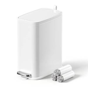 lot 1472 image: Figella 1.6 Gal Small Bathroom Trash Can with Lid, Step Pedal, Slim White