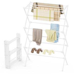 lot 1476 image: FILROUG Drying Rack Clothing, 3-Tier Clothes Drying Rack Foldable, Antirust Laundry Drying Rack Collapsible Use for Indoor & Outdoor, 11.8 D x 34.6 W x 35.4 H, White