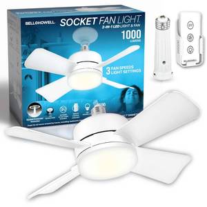 lot 1493 image: SOCKET BREEZE 15.4 Socket Fan Light Celing Fan with Remote Control