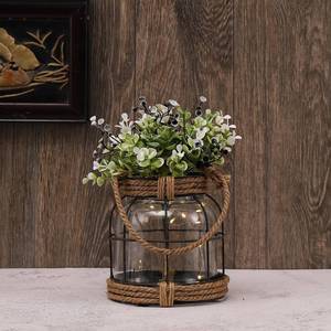lot 1500 image: GARSHEON Rustic Glass Vase with Artificial Flowers, Farmhouse Decor with Lights, Vintage Glass Vase with Handles for Home Decor, Floral Arrangement, Wedding, Birthday, Housewarming Gift, (Rustic)
