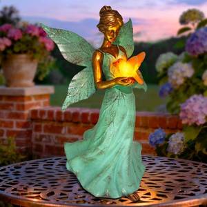 lot 1502 image: Fairy Garden Statue Decor, 10in Angel Girls Solar Lights Outdoor Waterproof