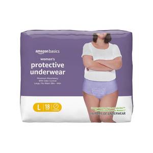 lot 1506 image: Amazon Basics Postpartum Incontinence Underwear for Women, Maximum Absorbency with Bladder Leak Protection, Fresh Protection, Disposable, Large, Lavender, 18 Count