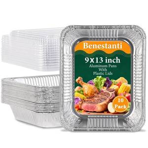 lot 1514 image: 9x13 Inch Disposable Aluminum Pans with Clear Lids(10 Pack)Half Size Tin Foil Pans with Lids,Food Containers Disposable Baking Pans For Cooking, Meal Prep, Roasting, Chafing, Steam Table, Storage
