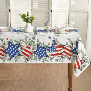 lot 2032 image: Horaldaily 4th of July Tablecloth 52 x 70 Inch Rectangular Patriotic Star