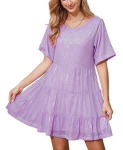 lot 2034 image: MAYSTEPPE Sparkly Glitter Dress, Sequin Babydoll Summer Dress Short Flowy Tiered Tunic Dress for Women Party Club Night(Purple) no size