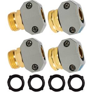 lot 2041 image: Hourleey Garden Hose Repair Kit, 2 Sets Aluminum Alloy Garden Hose End Mender, Male and Female Water Hose Repair Fittings, Fit 58 and 34 Connector, with 4 Extra Hose Washers