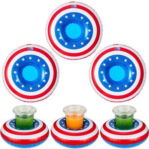 lot 2046 image: Patriotic Inflatable Drink Holder Floats, 6 Pcs, Red White Blue Pool Party Cup Coasters