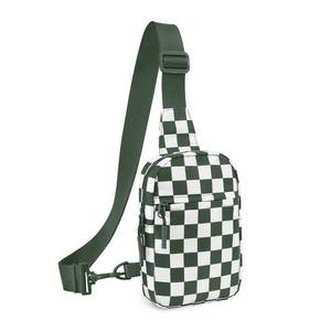 lot 2070 image: Small Checkered Crossbody Sling Bag Chest Bag Water Resistant Fanny Pack Running Phone Holder for Women Men Workout Travelling Hiking(Bean Green)