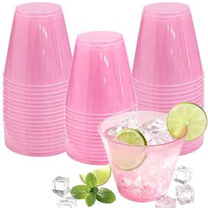 lot 2077 image: Glowserve 9 OZ Pink Disposable Plastic Cups Cocktail Cup 50 Pack