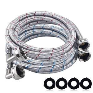 lot 2086 image: 6FT Premium Stainless Steel Washing Machine Hoses with 90 Degree Elbow No-lead Burst-Proof 34 FHT Standard Thread Washer Hoses Hot & Cold Water Inlet Supply Lines for Washer - 2 Pack by Fetechmate