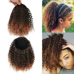 lot 2088 image: Short Ponytail Extension Afro Kinky Curly Ponytail Hair Piece for African American Ponytail Extension Synthetic Afro Kinky Curly Ponytail for Women (Mix Brown(1B30#))
