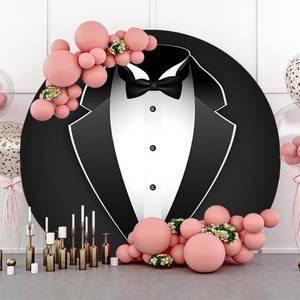 lot 2092 image: YongFoto Happy Fathers Day Gentleman Black Tuxedo Round Backdrop Cover 7.5ft Black White Bow Tie Suit Photography Background Boy Man Dad Bridegroom Birthday Wedding Baby Shower Party Photo Booth