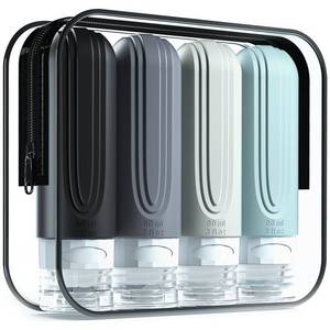 lot 2103 image: Mrsdry Travel Bottles for Toiletries, Tsa Approved 3oz Travel Size Containers BPA Free Leak Proof Refillable Liquid Silicone Squeezable Travel Accessories for Shampoo Conditioner Lotion (4 Pack)