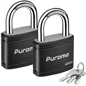 lot 2105 image: Puroma 2 Keyed Padlock with 3 Keys 78 School Locker Lock Gate 40mm Black