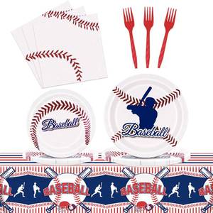 lot 2107 image: Baseball Party Decorations, Baseball Birthday Decorations Supplies Include Baseball Tablecloth Paper, Plates, Napkins, Forks, Baseball Party Supplies Dinnerware for Serve 24 Guests Kids Party Favors