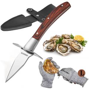 lot 2109 image: SPEENSUN Oyster Shucking Knife, Pakkawood Handle, Sheath & Glove (L)