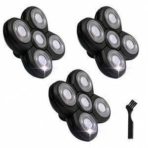 lot 2127 image: A 3 pcs Blades Refills Compatible with Freebird Head Shaver, 5 Blades Shaver Replacement Heads for Bald Men Freedom Grooming  1 Cleaning Brush, Silver