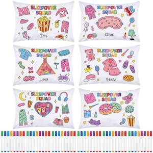 lot 2145 image: HunnmingRe 6 Set Sleepover Party Supplies for Color Your Own Pillowcase Set