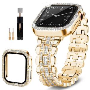 lot 2163 image: beu1st Bling Band Compatible with Apple Watch Bands 40mm for Women, Diamond Jewelry Replacement Metal Wristband Strap Shiny Bracelet with Crystal Protector Casefor iWatch Series SE654 Gold