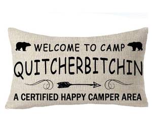 lot 2170 image: FELENIW Welcome to Camp Life is Best When You are Camping Wild Life Animal Bear Decorative Throw Pillow Cover Cushion Case Cotton Linen Lumbar for Outdoor Sofa Bed Couch 12X20 inches (Beige 02)