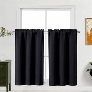 lot 2171 image: Lecloud Black Curtains for Bedroom 45 Inch Length 2 Pcs, Privacy Thermal Insulated Window Blackout Curtain, Rod Pockets Modern Farmhouse Decor Drapes for Living Room, Each Panel 30 W x 45 L