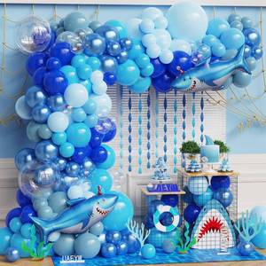 lot 2187 image: 153Pcs Shark Balloon Arch Kit for Ocean Under the Sea Birthday Party Decor
