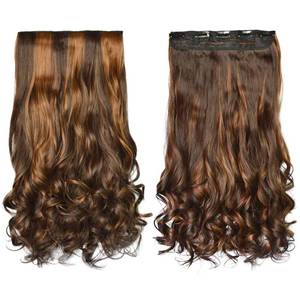 lot 2191 image: REECHO 20 1-Pack 34 Full Head Curly Wave Clips in on Synthetic Hair Extensions HE008 Hairpieces for Women 5 Clips 4.5 Oz per Piece - Dark Brown with Chestnut Highlights