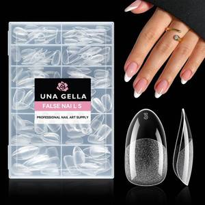 lot 2197 image: UNA GELLA Medium Oval Nail Tips 216pcs in 12 Sizes, Round Soft Gel Tips