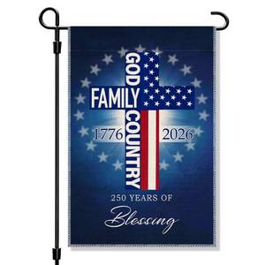 lot 2270 image: UWXQOJ God Family Country Garden Flag, Patriotic Christian Flag, 250 Years Blessing Independence Day Yard Decor, 12x18 Inch Double-Sided Outdoor Yard Lawn Banner, USA Patriotic Holiday Decoration