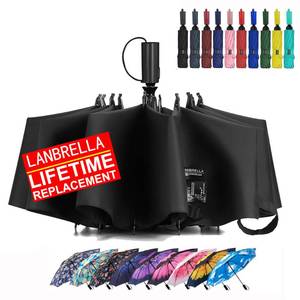lot 2272 image: LANBRELLA Compact Travel Umbrella Windproof Auto Open Close - Black (Black)