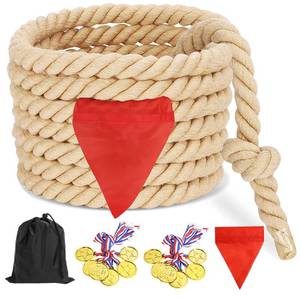 lot 2320 image: Outdoor Yard Games 40ft Tug of War Rope for Kids, Teens and Adults, Field Day Family Reunion Birthday Party Outside Backyard Lawn Games for Team Building Activities, Khaki