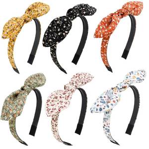 lot 2328 image: Jaciya Hairband, Non Slip Fashion Knotted Thin Headband with Bow, Cute Top Knot Hair Bands for Women Girls, Bunny Ears Headband, Floral Head Bands Hair Accessories, 2 Pieces